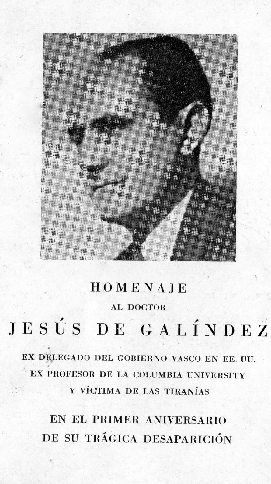 Invitación a ceremonia en homenaje a Jesús de Galíndez
