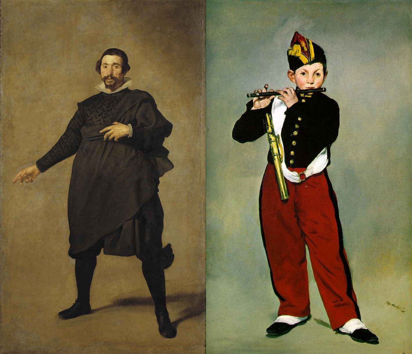 Comparación entre "El flaustista" de Manet y "Pedro de Vallalodid" de Velázquez.