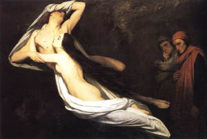 Dante y Virgilio encuentran los fantasmas de Paolo y Francesca, 1855.