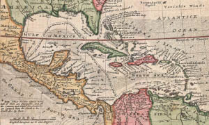 Mapa del Caribe por Hermann Moll, 1732.