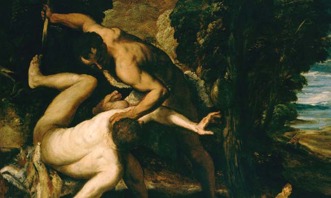 Cain y Abel por Jacopo Tintoretto. ca. 1550-1553